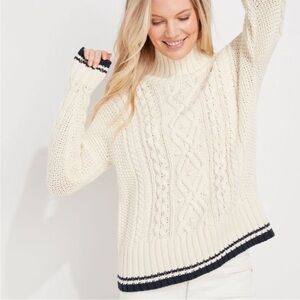 Vineyard Vines Tipped Island Fisherman Mock Neck Sweater Marshmallow Small